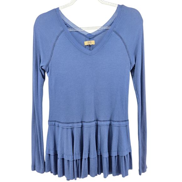 Y2K Ruffle Tiered Peplum Ribbed Top Size SM Boho Soft Life Casual Elena Gilbert - Picture 1 of 10